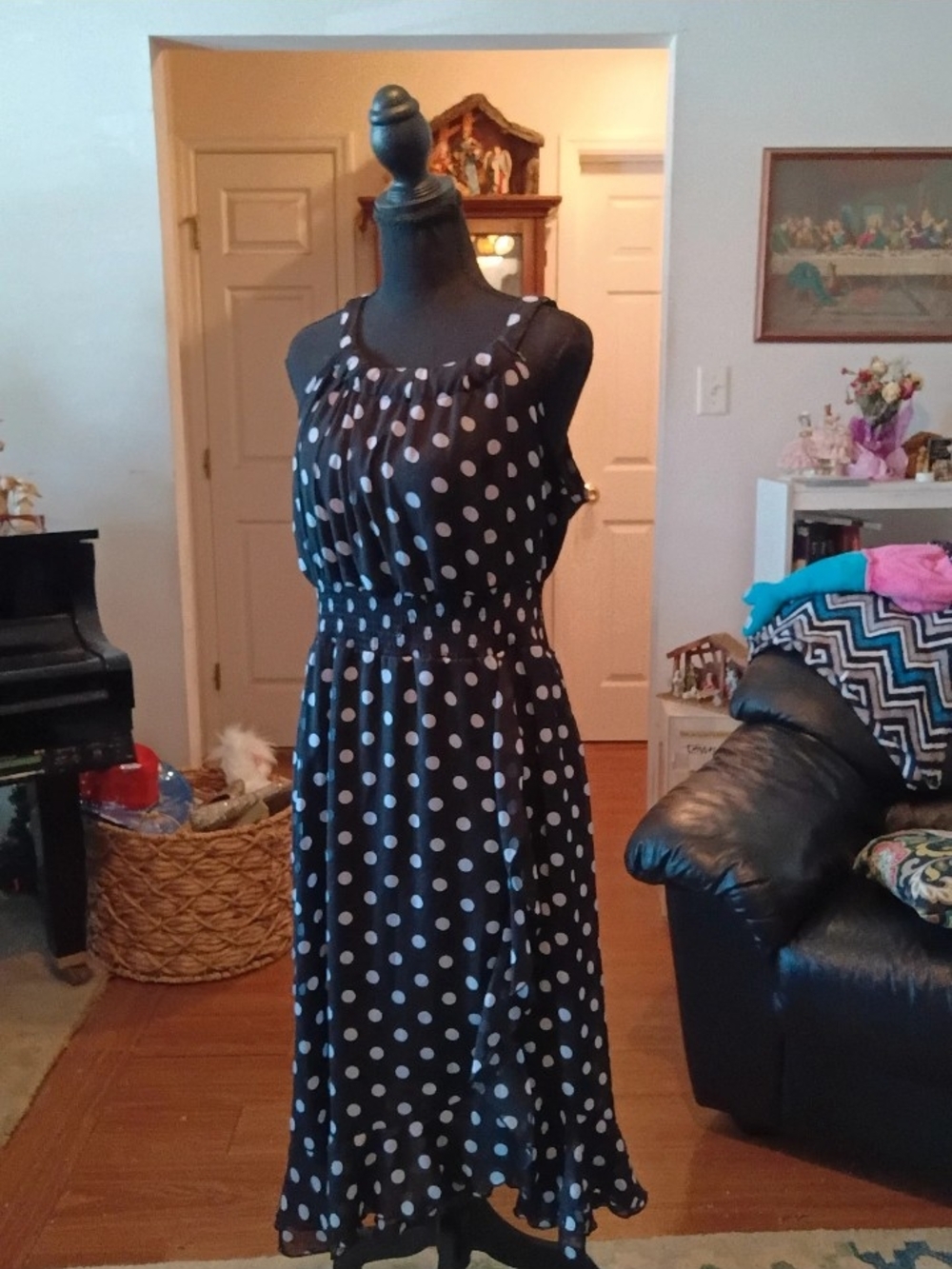 Cato Black Midi Dress with White Polka Dots